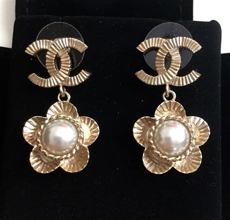 chanel flower pearl earrings|vintage chanel pearl drop earrings.